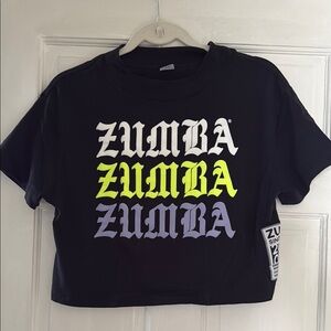 Zumba Fitness Black Crop Top with Multicolor puff font Logo